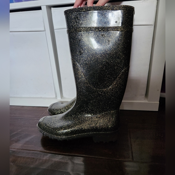 Colin Stuart Black with Gold Glitter Rain Boots Size 7.5 - Picture 4 of 9